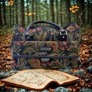 Vtg Jordache Tapestry Overnight Bag Floral Luggage Canvas Carpet Travel Weekend